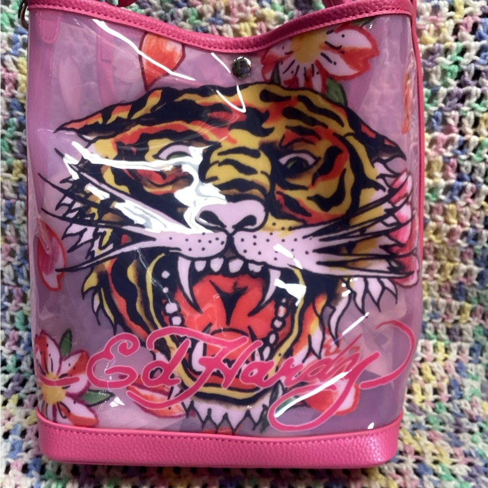 Ed Hardy Pink Tiger Graphic Shoulder Bag